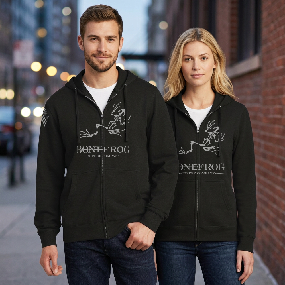 BoneFrog Classic Full-Zip Hoodie, Black with white logo