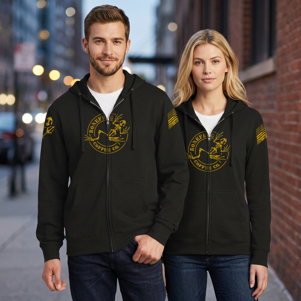 BoneFrog Legacy Full-Zip Hoodie, Black with gold logo