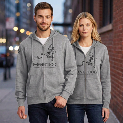 BoneFrog Classic Full-Zip Hoodie, Athletic Grey with black logo