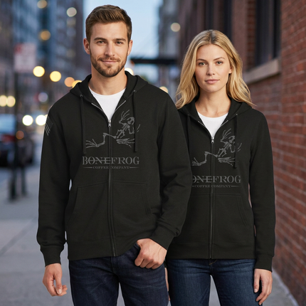 BoneFrog Classic Full-Zip Hoodie, Black with battleship grey logo