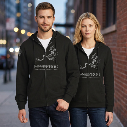 BoneFrog Classic Full-Zip Hoodie, Black with white logo