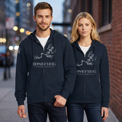 BoneFrog Classic Full-Zip Hoodie, Navy Blue with white logo