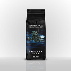 Frogman Blend dark roast coffee bag