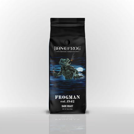 Frogman Blend dark roast coffee bag