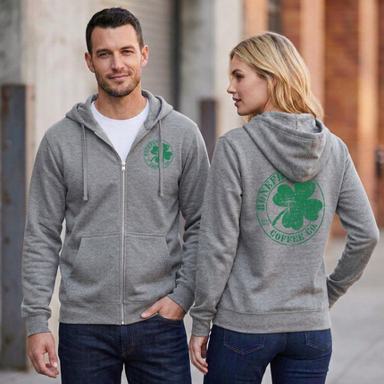 BoneFrog Pub Green Logo Full-Zip Hoodie, Athletic Grey