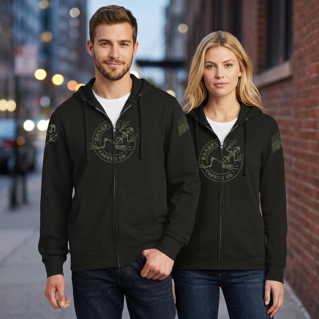BoneFrog Legacy Full-Zip Hoodie, Black with green logo
