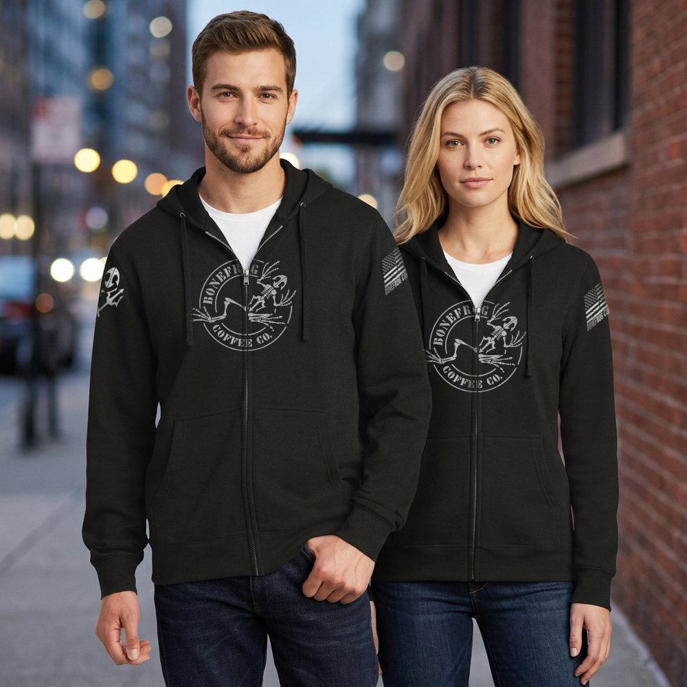 BoneFrog Legacy Full-Zip Hoodie, Black with white logo