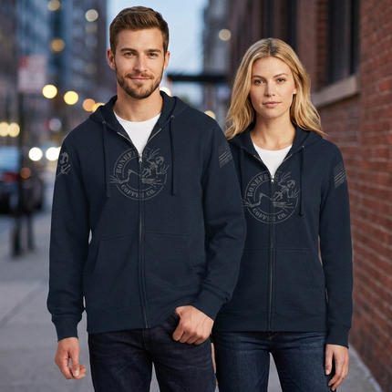BoneFrog Legacy Full-Zip Hoodie, Navy Blue with battleship grey logo