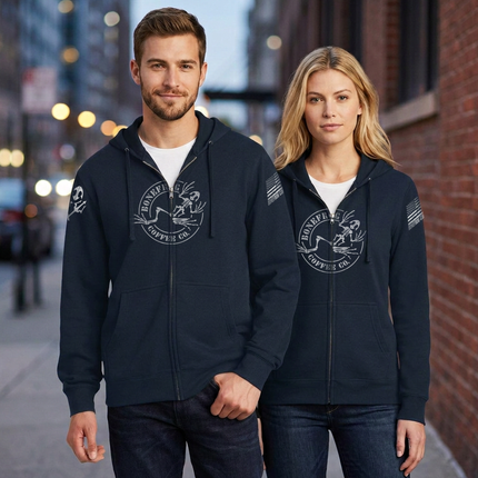 BoneFrog Legacy Full-Zip Hoodie, Navy Blue with white logo