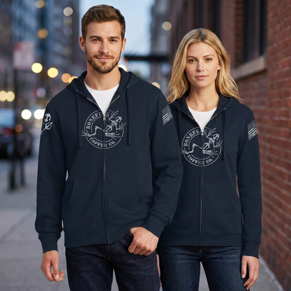 BoneFrog Legacy Full-Zip Hoodie, Navy Blue with white logo