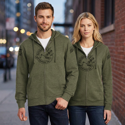 BoneFrog Legacy Full-Zip Hoodie, Olive Green with black logo