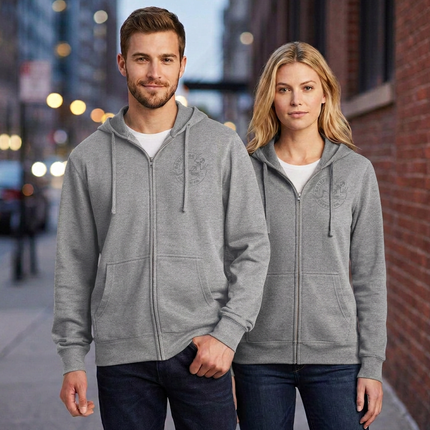 BoneFrog Operator Full-Zip Hoodie, Athletic Grey with battleship grey logo