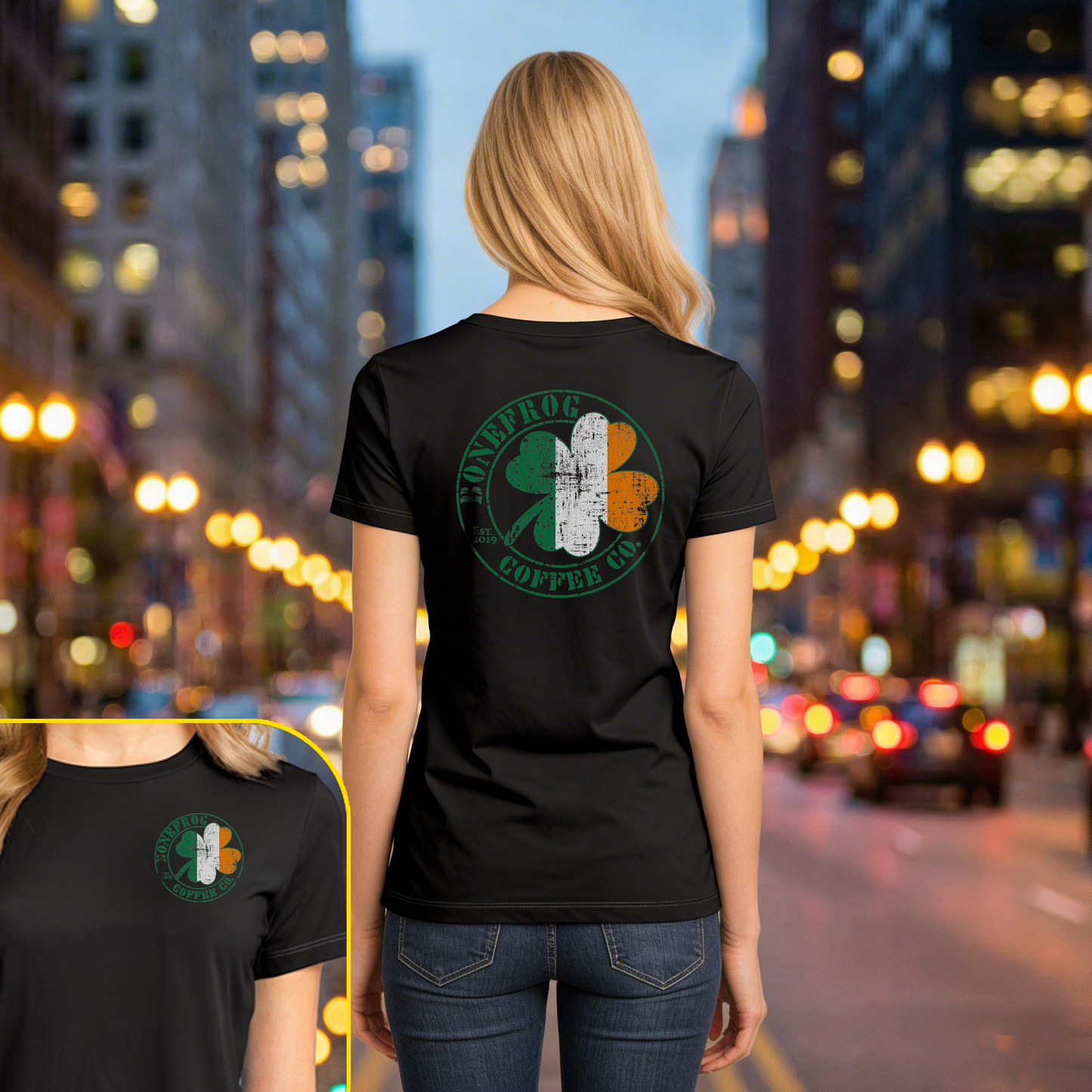 Bonefrog® Coffee Irish Pub Flag Logo Ladies T-Shirt