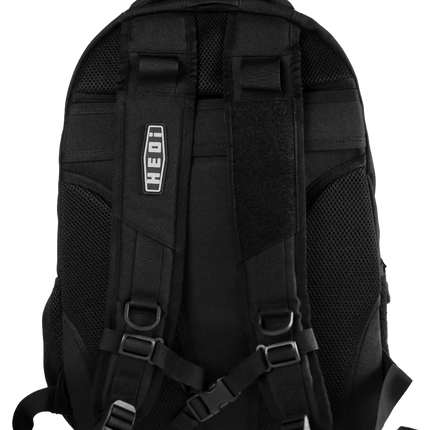 HEDi-PACK VOYAGER (Black) - Hook & Loop Backpack rear view with straps and snaplock buckle
