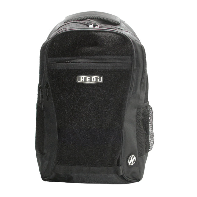 HEDi-PACK VOYAGER (Black) - Hook & Loop Backpack front view with bottle pocket